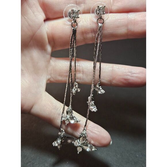 *Sale* Sterling silver dangling rhinestone butterfly earrings - Picture 1 of 12